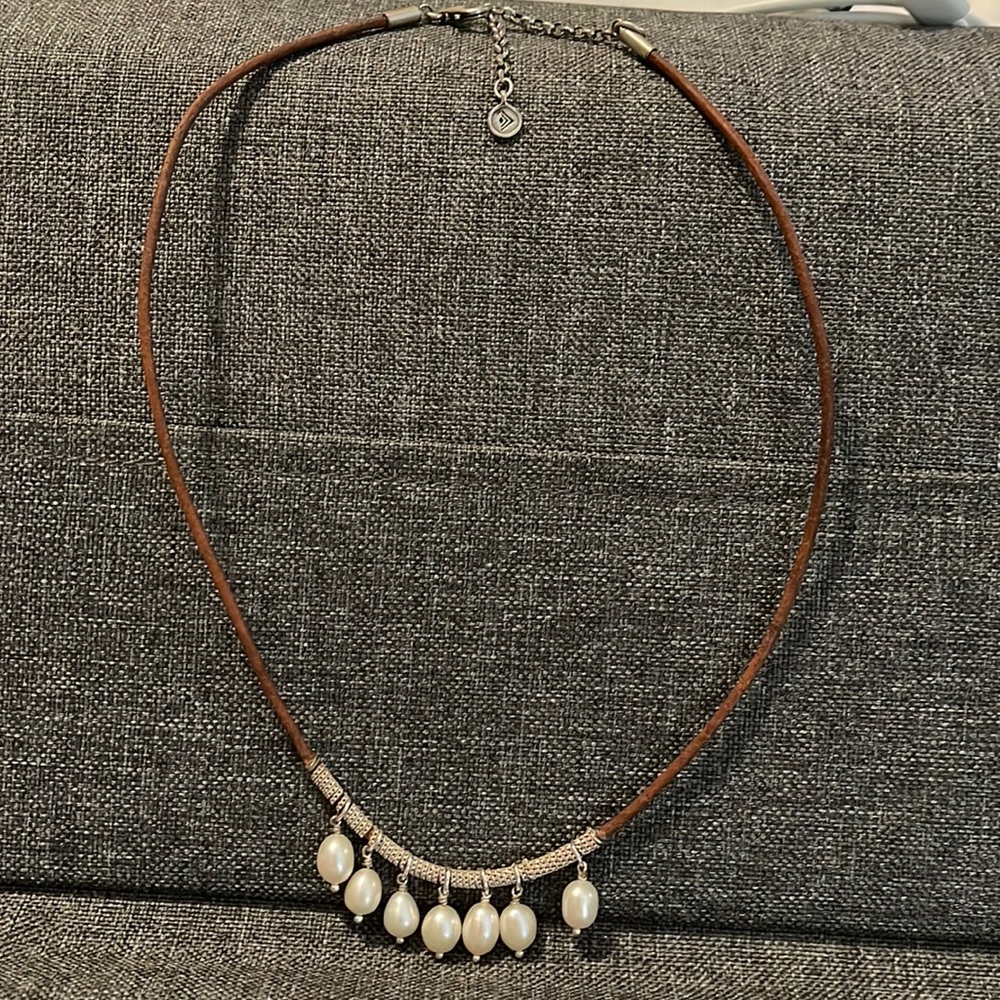 Silpada leather , Sterling, and pearl necklace
